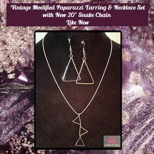 Vintage Modified Paparazzi Earring & Necklace Set with 20" Snake Chain